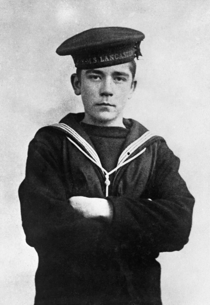 Picture of Jack Cornwell. A boy is seen in naval uniform approximately 15 years of age. Public domain image. 