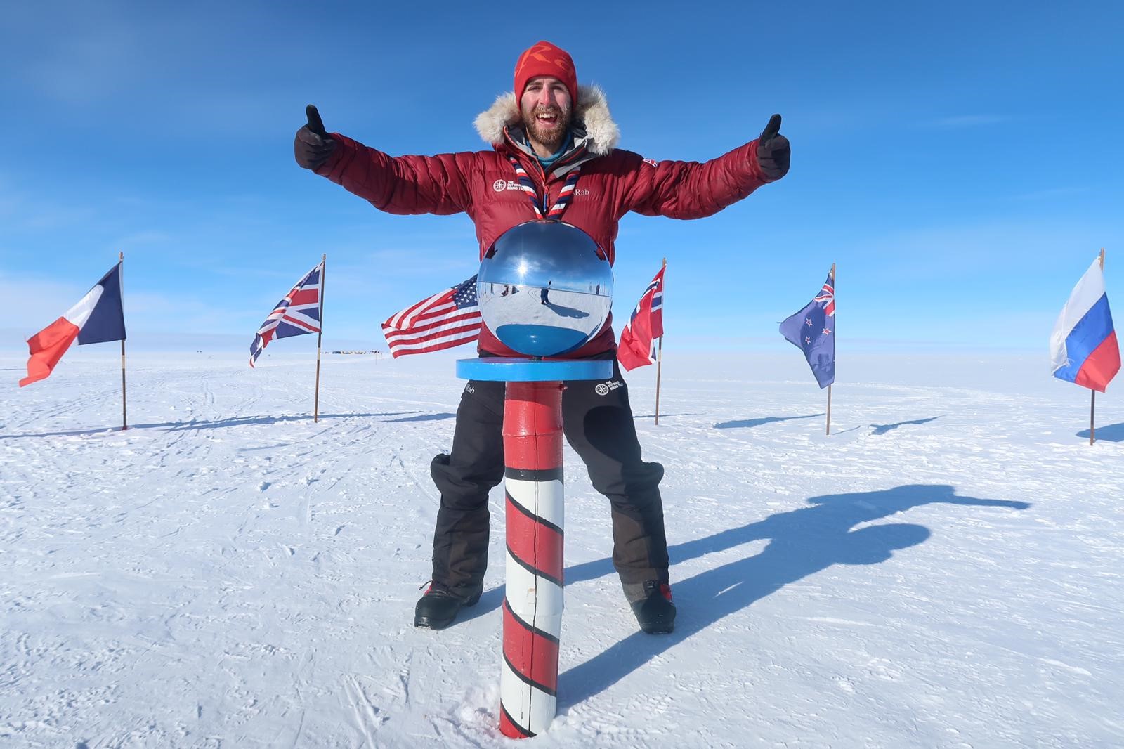 Joe Doherty, Hampshire Scout, standing in Antarctica